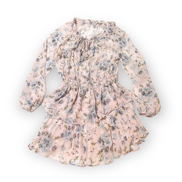 LoveShackFancy Silk Floral Popover‎ Mini Dress  Size S, Pink floral - Picture 3 of 14